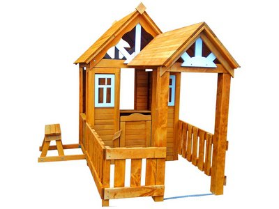 Детский деревянный домик для дачи Лучик с верандой и скамейкой