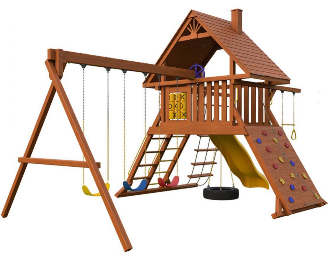 Детская игровая площадка Бастион с деревянной крышей и рукоходом
